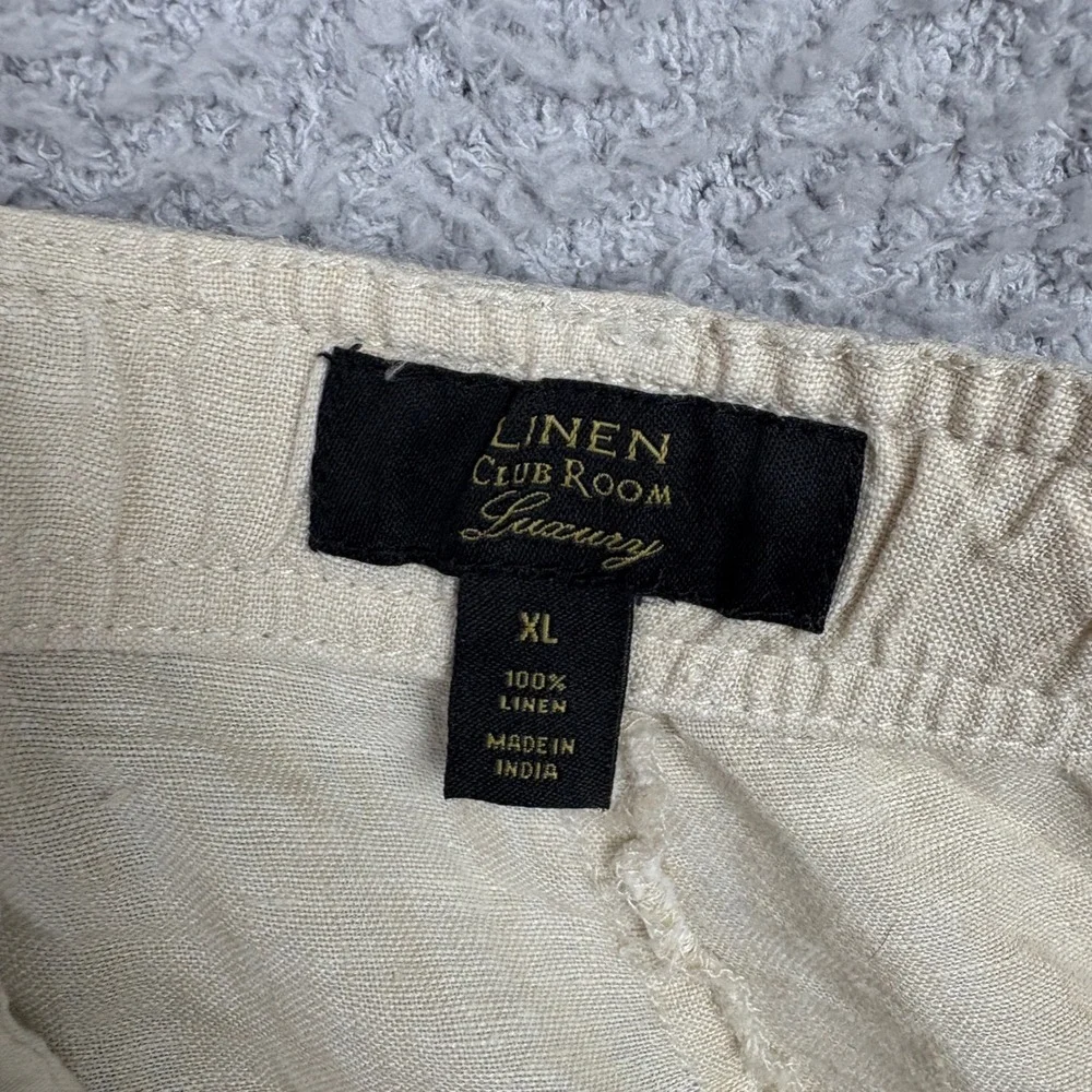 Club Room 100% Linen Pants Mens XL Beige Luxury Drawstring Elastic Waist Beach